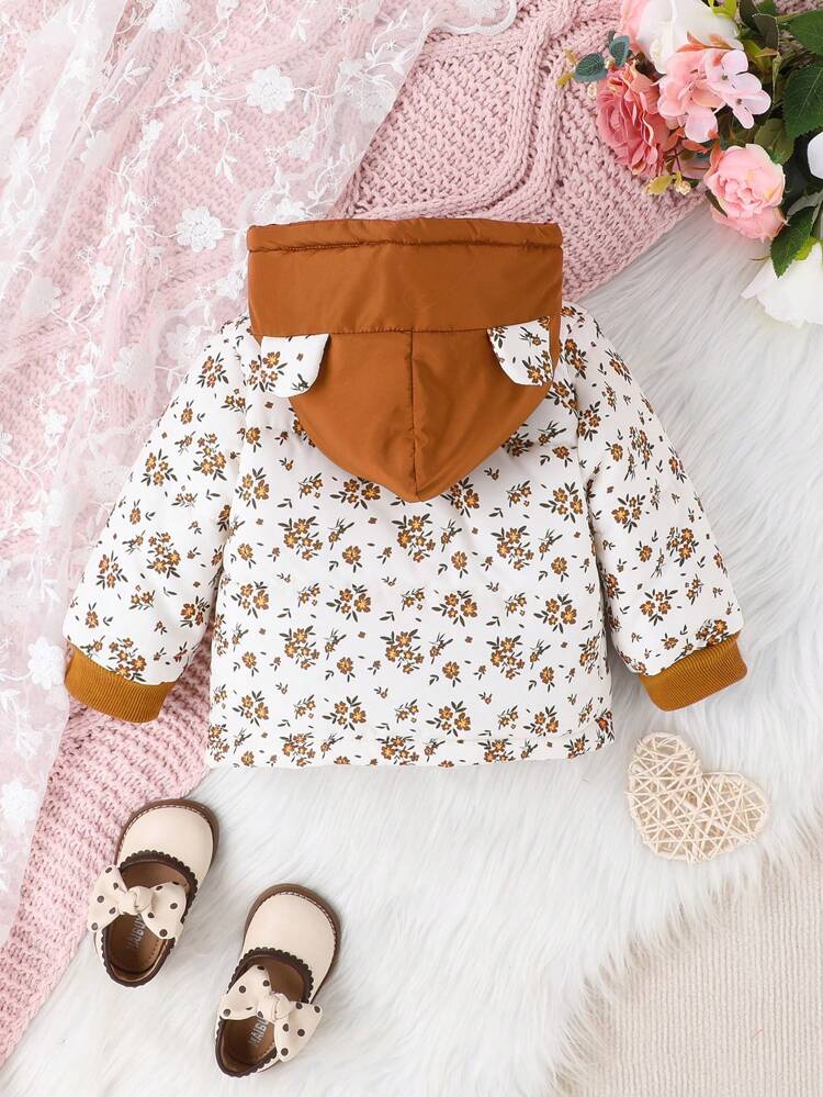 Baby Girls' Printed Floral Hoodie Jacket, Cozy And Warm For Autumn And Winter