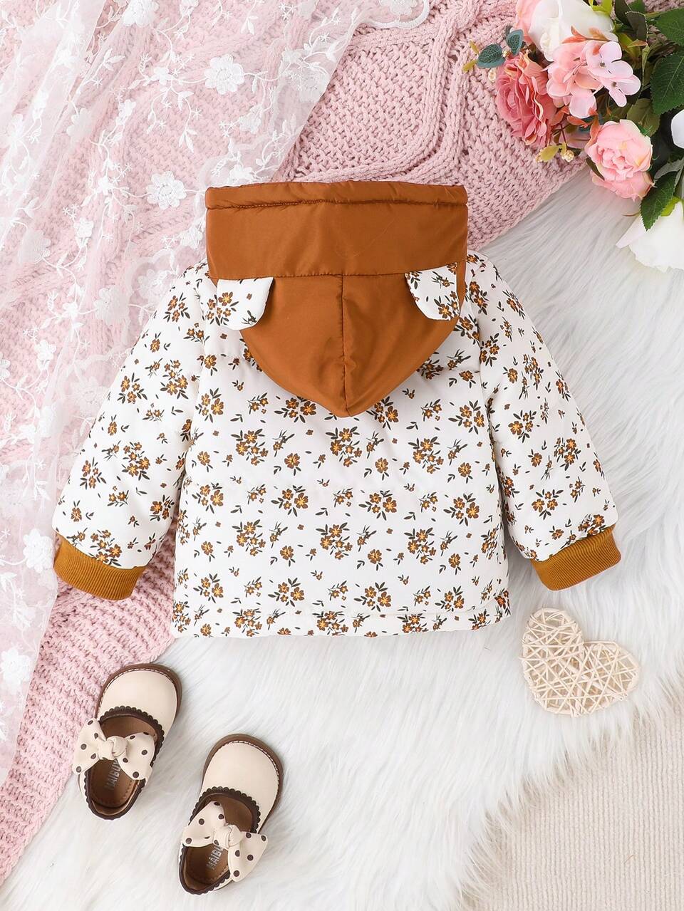 Baby Girls' Printed Floral Hoodie Jacket, Cozy And Warm For Autumn And Winter