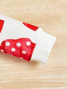 嬰兒女童休閒心形和蝴蝶結印花運動衫,適合旅行和日常穿著 - 紅色 - 查看 4