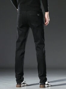 男士保暖牛仔裤，秋冬 - 黑色 - 查看 3