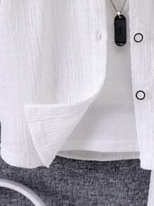 SHEIN 2pcs/Set Young Boy Plain Button Down Shirt & Shorts Set, Suitable For Casual Beach Vacation, Summer