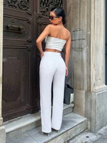 EURMUSE Casual Solid Straight Leg Jeans - White - View 5