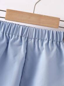 SHEIN 年轻男孩中国龙印花短袖衬衫和短裤套装，情人节度假时尚 - 紅色 - 查看 4