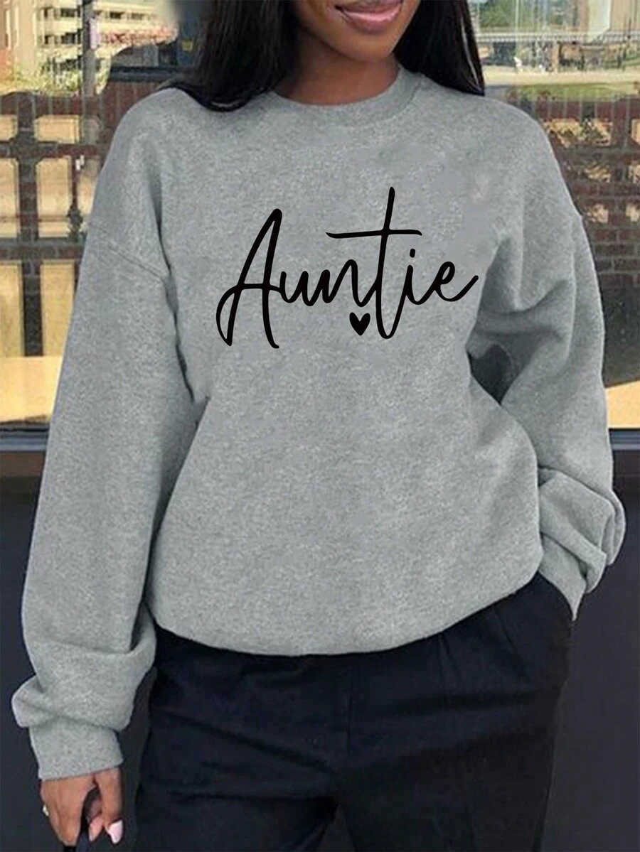 SHEIN EZwear Plus Letter Graphic Thermal Lined Sweatshirt - Grey - View 1