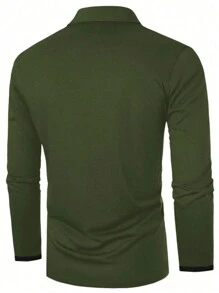 Manfinity Homme Nam Plus Chất rắn Áo polo - xanh quân đội - Xem 2
