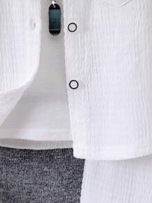 SHEIN 2pcs/Set Young Boy Plain Button Down Shirt & Shorts Set, Suitable For Casual Beach Vacation, Summer