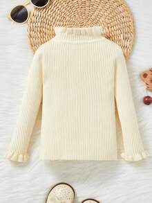Baby Girls' Casual & Comfortable Ruffle Edge High Neck Sweater, Versatile - Beige - View 2