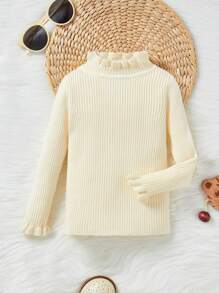 Baby Girls' Casual & Comfortable Ruffle Edge High Neck Sweater, Versatile - Beige - View 1