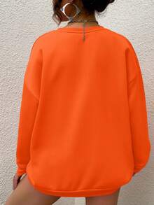 SHEIN EZwear 大尺碼字母印花下垂肩運動衫 - 橘色 - 查看 2