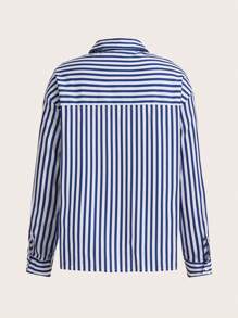 SHEIN Frenchy In sọc Thả vai Áo sơ mi - Xanh và trắng - Xem 2