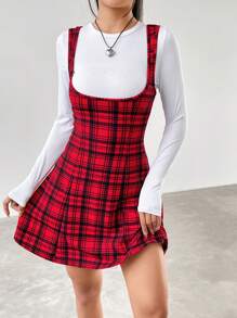 SHEIN EZwear 無上衣格子吊帶洋裝 - 紅色 - 查看 3