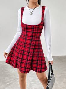 SHEIN EZwear 無上衣格子吊帶洋裝 - 紅色 - 查看 5