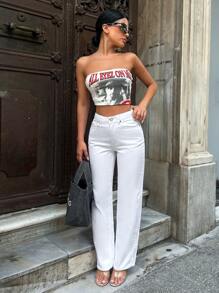 EURMUSE Casual Solid Straight Leg Jeans - White - View 3