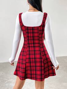 SHEIN EZwear 無上衣格子吊帶洋裝 - 紅色 - 查看 2