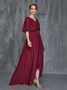 Women's Split Hem Chiffon Formal Dress - Burgundy - View 4