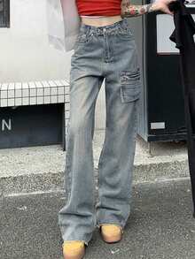 Women's Casual Loose Cargo Denim Pants