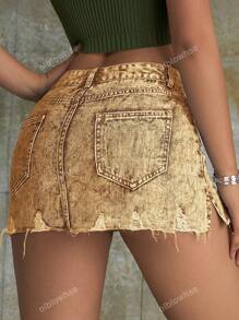 Shorts informales de mezclilla para festivales de rave en la calle con detalles desgarrados en el dobladillo y ribete de flecos, bolsillo inclinado y pequeño detalle de raja