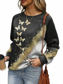 Sudadera de manga raglán con estampado de mariposas - Negro - Ver 5