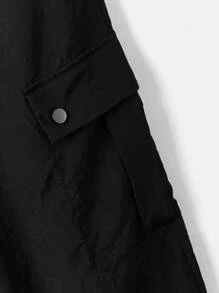 SHEIN EZwear Flap Pocket Side Cargo Trousers - Black - View 3