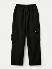 SHEIN EZwear Flap Pocket Side Cargo Trousers - Black - View 1