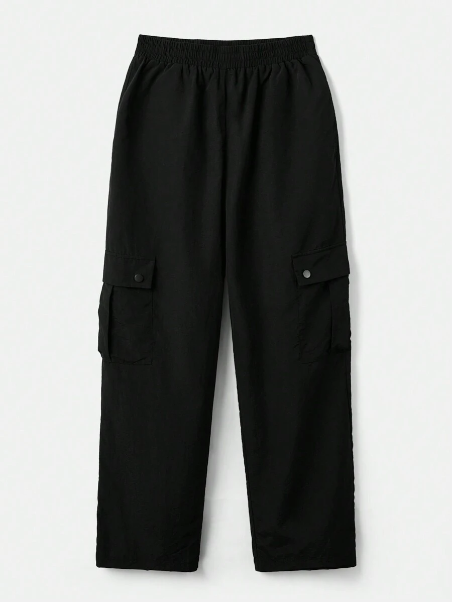 SHEIN EZwear Flap Pocket Side Cargo Trousers - Black - View 1