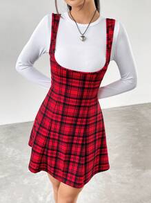 SHEIN EZwear 無上衣格子吊帶洋裝 - 紅色 - 查看 6