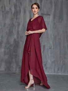 Women's Split Hem Chiffon Formal Dress - Burgundy - View 5