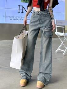 Women's Casual Loose Cargo Denim Pants