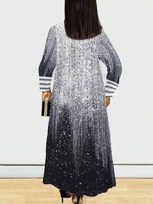 女士漸變色潑墨印花長袖開襟彈性夾克 - 黑與白 - 查看 2