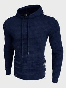 GENTILAND Nam Màu thuần Đã vá Áo nỉ có mũ Với dây rút - Màu xanh hải quân - Xem 1