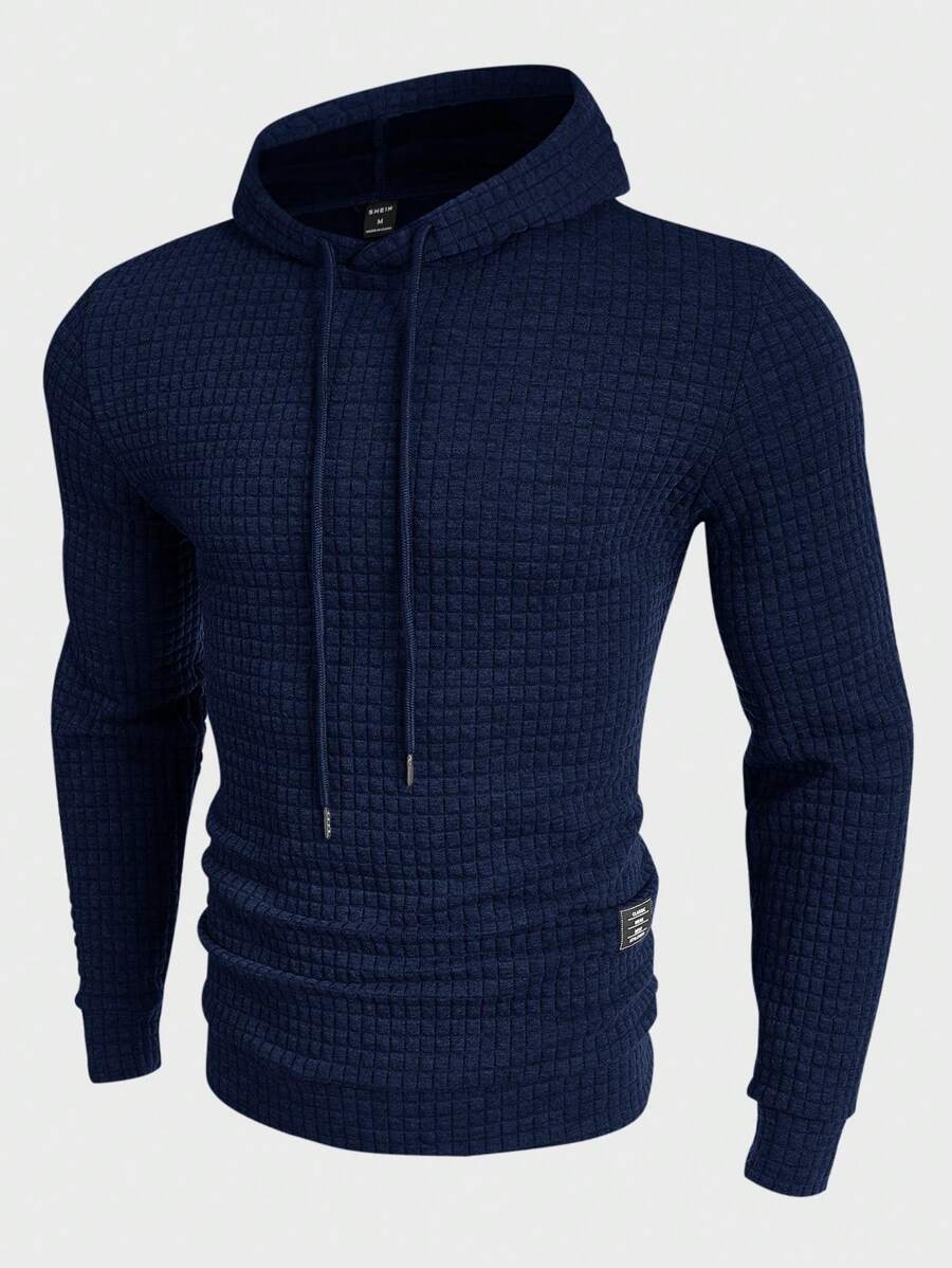 GENTILAND Nam Màu thuần Đã vá Áo nỉ có mũ Với dây rút - Màu xanh hải quân - Xem 1