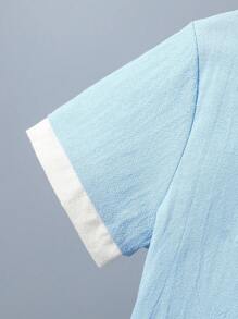 Boys' Short-sleeved Round-neck Button-up Top And Shorts Hanfu Two-piece Set - Blue - View 4