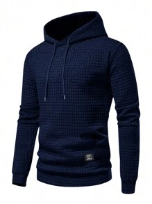 GENTILAND Nam Màu thuần Đã vá Áo nỉ có mũ Với dây rút - Màu xanh hải quân - Xem 4