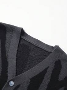 Manfinity EMRG Men's Single Breasted Patterned Cardigan Drop Shoulder Chunky Letter Color Block Dark Grey Urban Fashion Going Out Casual Cardigan, For Husband, Boyfriend Gifts, Fall/Winter, Long Sleeve Top - Dark Grey - View 6