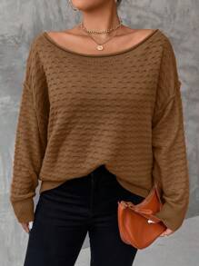 Mulvari Plus Size Women's Drop Shoulder Textured Sweater