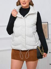 SHEIN Privé Plus Size Women Textured Zipper Front Casual Vest Jacket, Winter