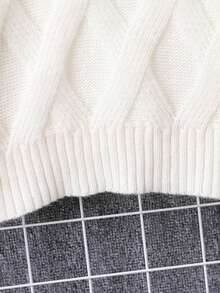 SHEIN Con trai Hợp thời Khối màu Sọc Cổ cao Áo len Áo khoác - Màu be - Xem 5