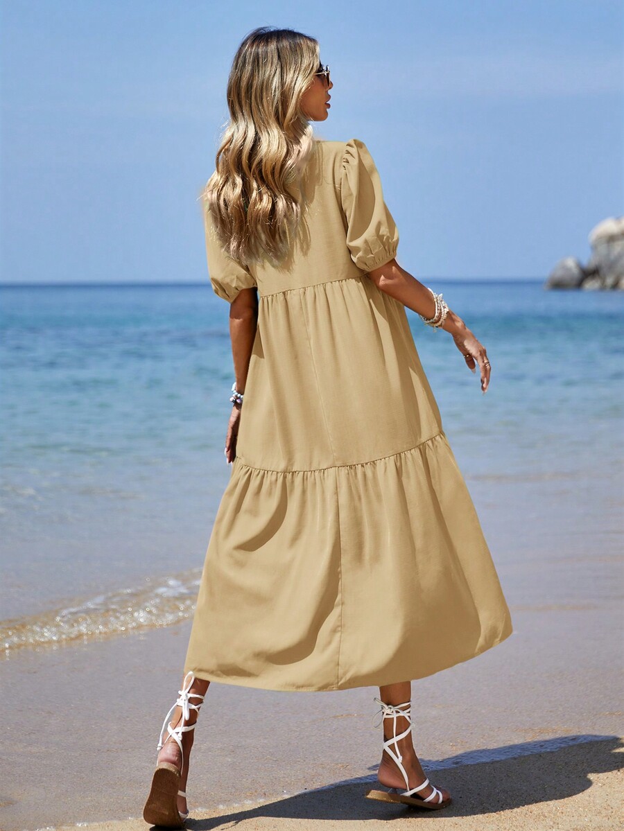 EMERY ROSE Women'S Puff Sleeve Dress With Ruffled Hemline for Sale