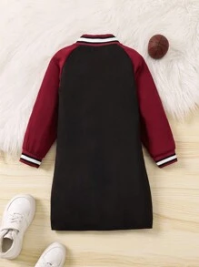 SHEIN Little Girls' Text Print Color Block Dress - Multicolor - View 2