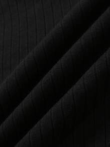 SHEIN EZwear Ladies' Solid Texture Stripe Long Sleeve T-shirt - Brown - View 8