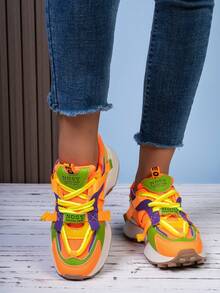 Giày Chunky đế dày thoáng khí cầu vồng dành cho nữ, giày thể thao chạy bộ phù hợp thời trang - trái cam - Xem 2