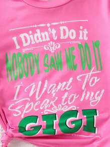 SHEIN 夏天女童簡單英文字母設計短袖粉紅t卹 - 粉色 - 查看 4