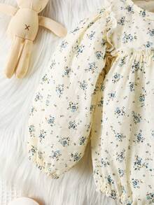 Infant Girls' Floral Pattern Back Buttoned Bodysuit With Headband 2pcs/Set