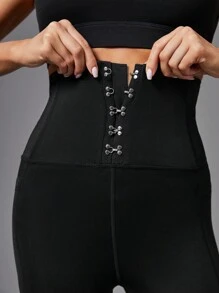 SHEIN Yoga Basic Của phụ nữ Quần Xà cạp thể thao Với Túi - màu đen - Xem 2