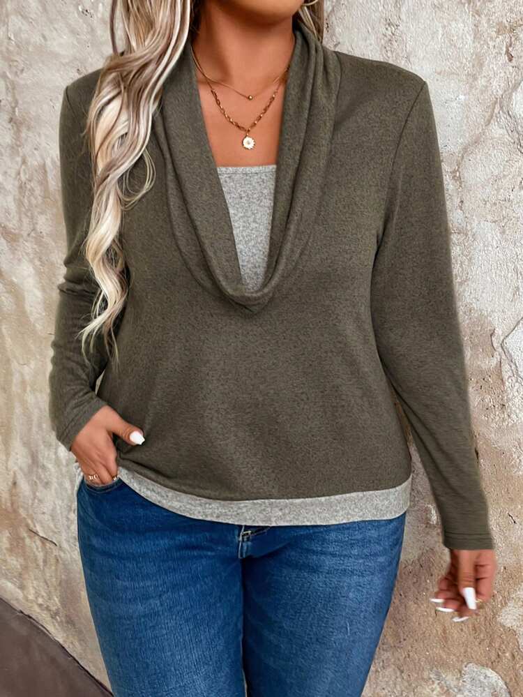 Plus Size Color Block V-neck T-shirt