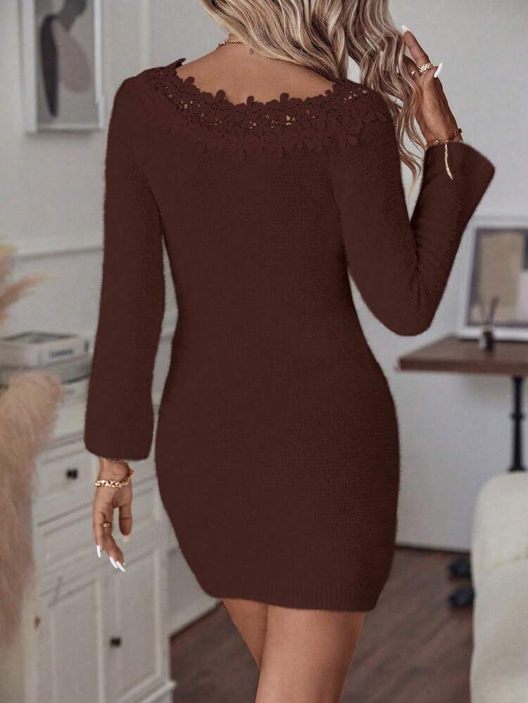 Lace Splicing Slim Fit Sweater Dress