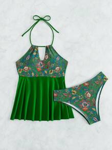 SHEIN Swim Summer Flower Pattern Cami Tankini Set Carnival - Multicolor - View 7