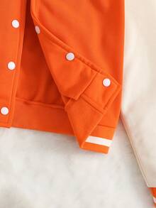 SHEIN Bé gái Vá lại Khối màu Áo khoác bóng chày - trái cam - Xem 7