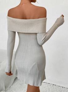 Chiquease 女款露肩毛衣連身裙 - 杏色 - 查看 2