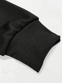 Claim Dot Men's Loose Fit Letter Patched Quarter Zip Sweatshirt, For Tennis, For Fall, Long Sleeve Top - Black - View 3